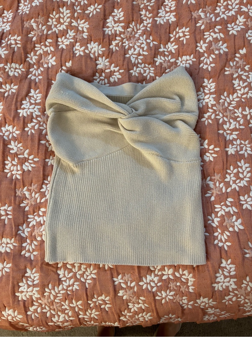 Knit Twist Front Strapless Tube Top - Light Beige